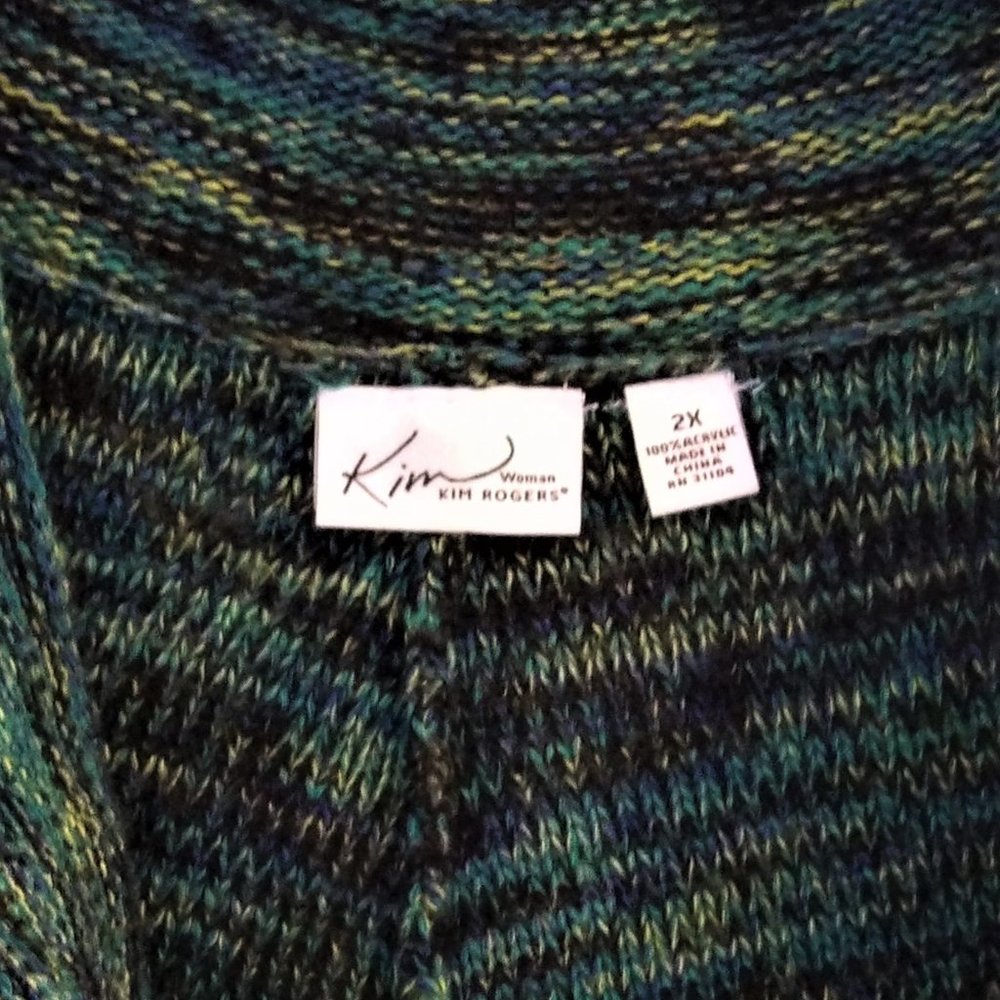 Green Multi-Colored Cowl-Neck Tunic Sweater Kim Rogers 2X - Picture 3 of 5